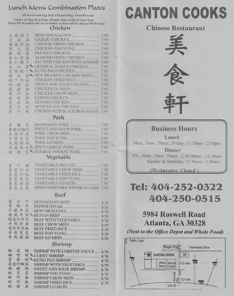 Cantons menu sales